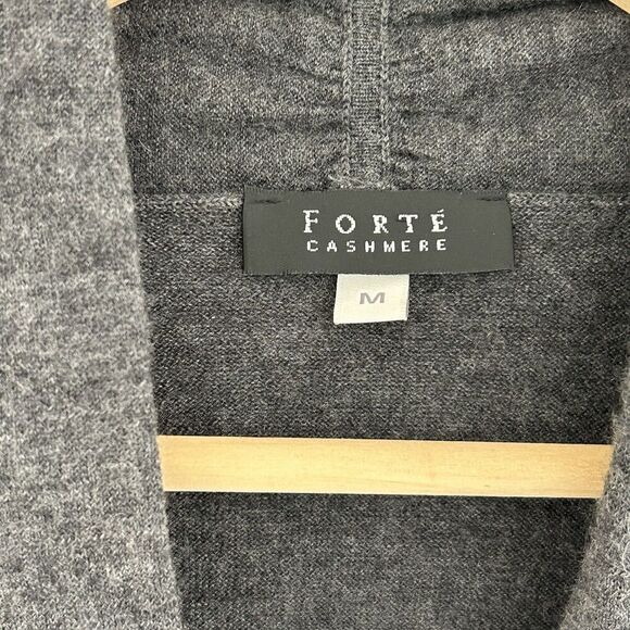 Forte Cashmere Sweater Size Medium V-Neck Long Sleeve Grey Classic Ladies - Picture 6 of 6